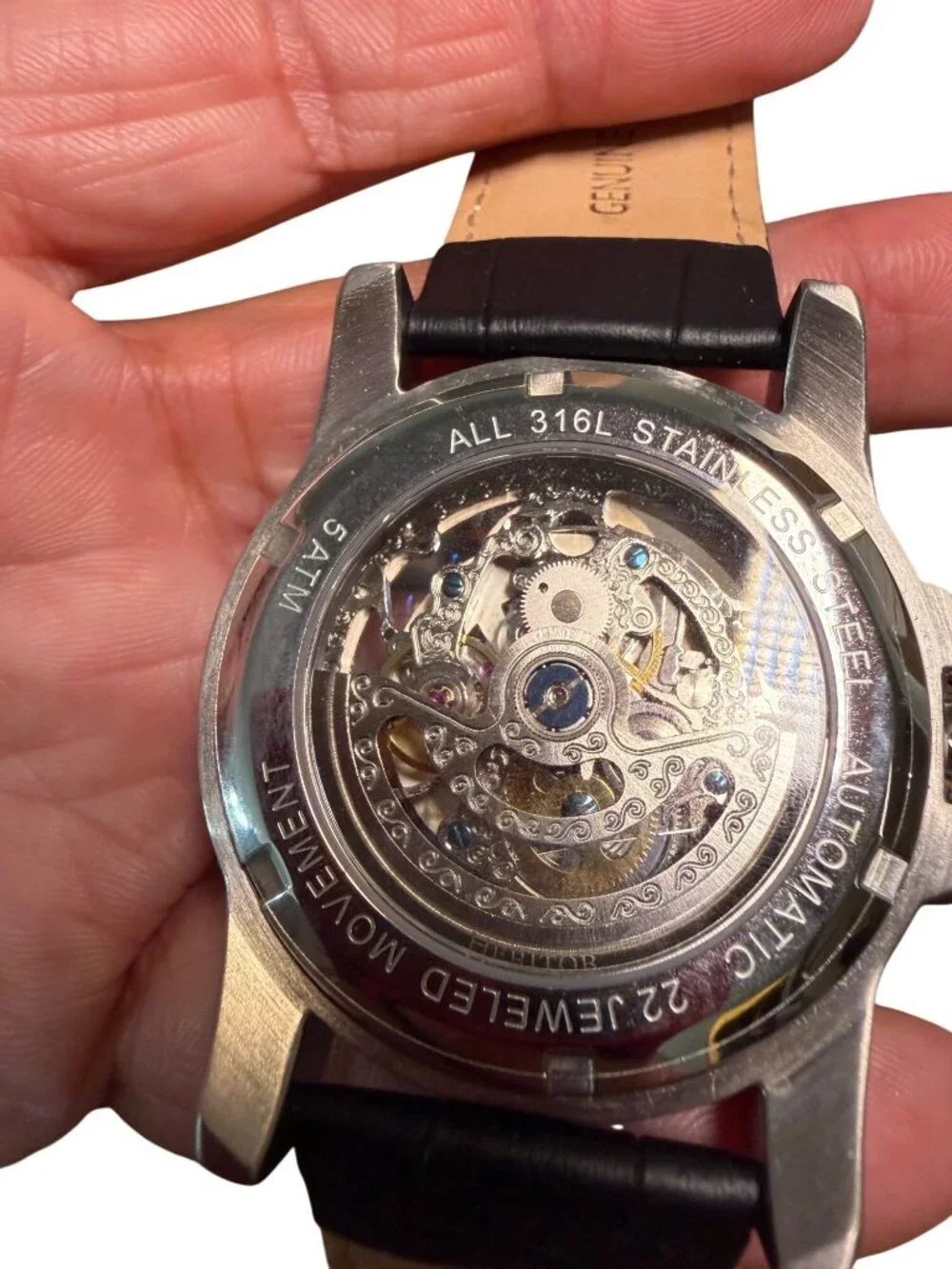 Heritor Automatic Skeleton Watch With Black Leather Strap Stainless Steel Case &